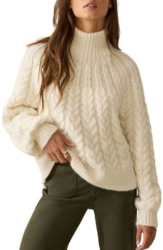 Faherty Frost Cable Stitch Turtleneck Alpaca Blend Sweater