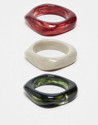 Asos Design Pack of 3 Resin Bangles in Burgundy and Green