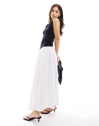 Asos Design Contrast Maxi Dress With Poplin Skirt in Black and Ivory