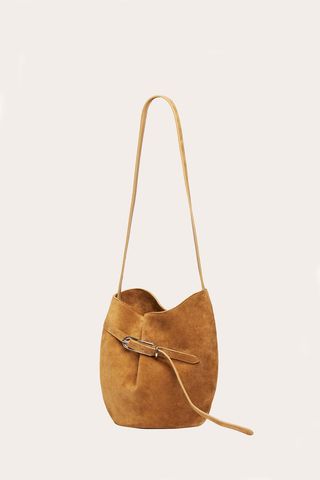 liffner, Belted Bucket Bag Beige Suede