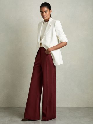 Palazzo Tailored Trousers in Dark Red