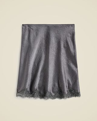 Gwen Lace-Trim Slip Skirt in Textured Satin