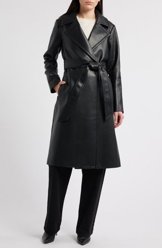 Long Faux Leather Trench Coat