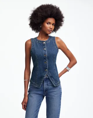 Madewell Denim Crewneck Vest in Concho Wash