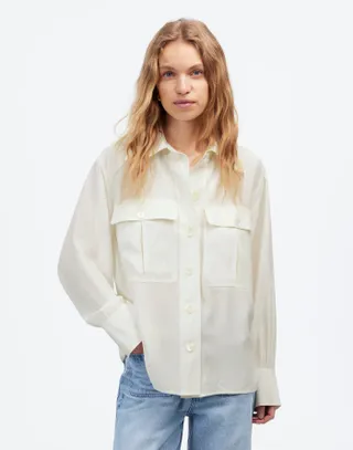 Madewell Silk Utility-Pocket Button-Up Shirt