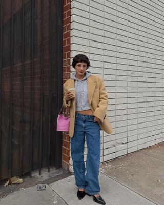 Hoodie, blazer, and jeans outfit