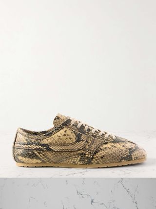 Paneled Snake-Effect Leather Sneakers