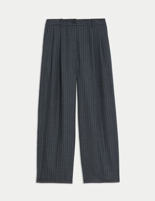 Wool Blend Pinstripe Tapered Trousers