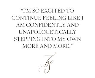 Pull quote from Hailee Steinfeld's February cover story that reads, "I'm so excited to continue feeling like I am confidently and unapologetically stepping into my own more and more."