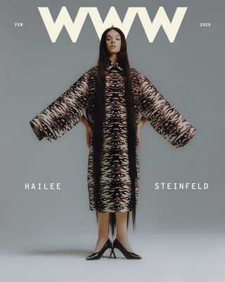 Hailee Steinfeld for Who What Wear's February cover story wearing a Tory Burch coat from the spring/summer 2025 collection.