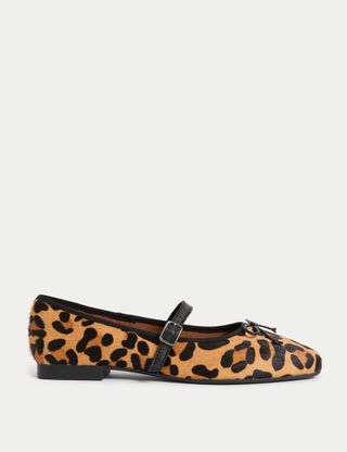 Leather Leopard Print Chisel Toe Ballet Pumps