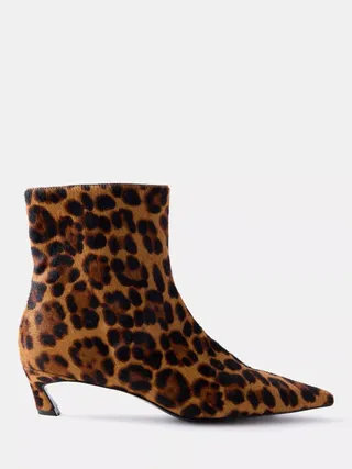 Mint Velvet Textured Leopard Pointed Ankle Boots, Tan/multi