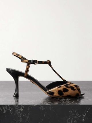 Ely Leo Leopard-Print Pony Hair Sandals