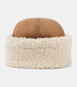 Leather-Trimmed Shearling and Suede Hat