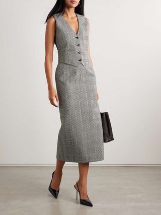 Prince of Wales Checked Wool Midi Skirt