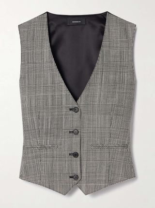 Paneled Prince of Wales Checked Wool and Satin-Twill Vest