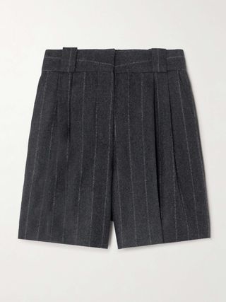 Ferien Pleated Pinstriped Wool and Cashmere-Blend Shorts