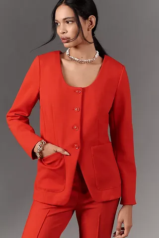 Maeve Scoop-Neck Cutaway Blazer