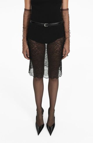 Jade Sheer Floral Lace Skirt