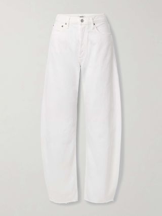 Luna Frayed High-Rise Barrel-Leg Jeans