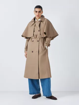 John Lewis Cape Trench Coat, Natural