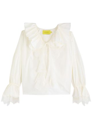 Ruffled Lace-Trimmed Cotton Blouse