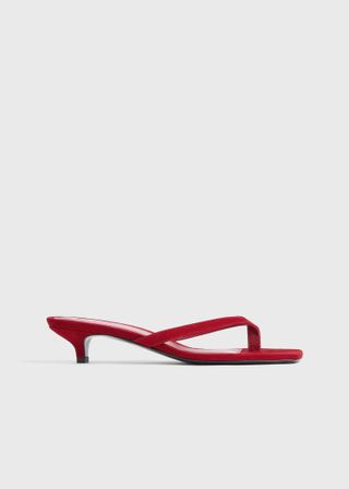 Suede Heeled Flip Flops Scarlet