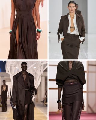 A selection of models wear brown outfits on the spring/summer 2025 runways