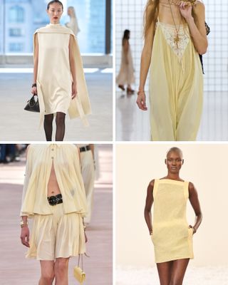 A selection of models wear yellow outfits on the spring/summer 2025 runways