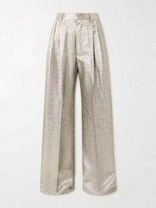 Pleated Lamé Wide-Leg Pants