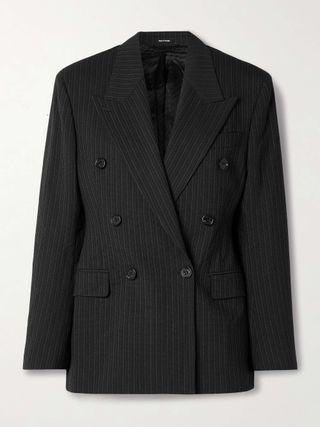 Double-Breasted Pinstriped Wool and Cotton-Blend Blazer