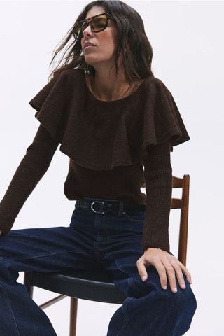 Flounced Off-The-Shoulder Sweater