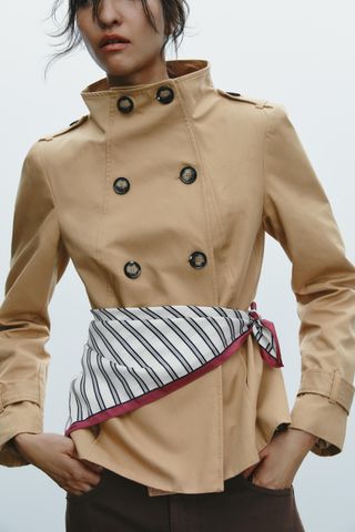 Short Printed Scarf Trench Coat