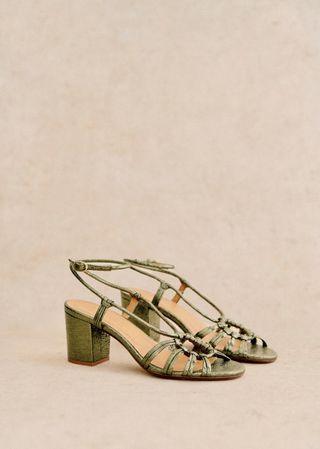 Gloria Sandals - Metallic Khaki - Metallic-Effect Goatskin Leather - Sézane