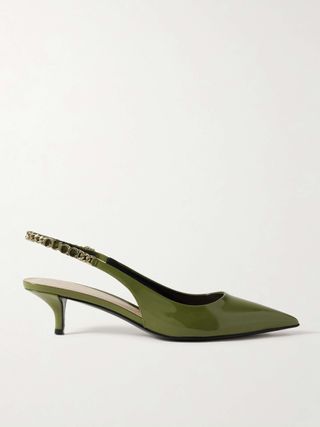 Signoria Embellished Patent-Leather Slingback Pumps