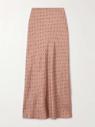 Lyra Printed Crinkled-Silk Midi Skirt