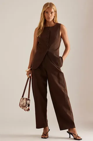 By Anthropologie Aiden Linen-Blend Barrel Trousers