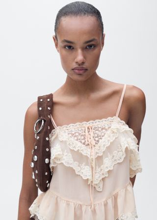 MANGO, Ruffle Top Lace Detail 