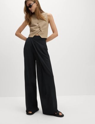 Modal Rich Wrap Over Wide Leg Trousers