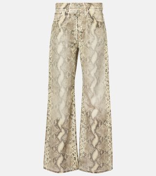 Snake-Print Mid-Rise Wide-Leg Jeans