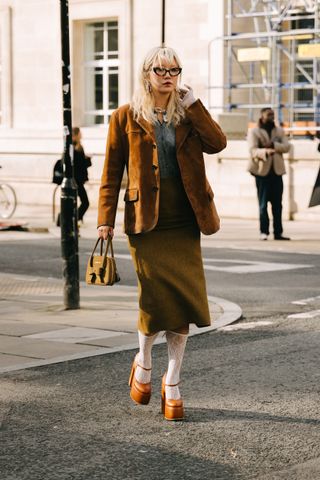 London Fashion Week Street Style: Brown tan suede