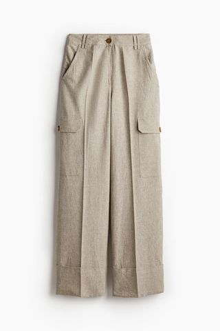 Linen-Blend Cargo Trousers