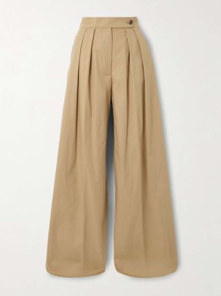 Pleated Cotton-Twill Wide-Leg Pants