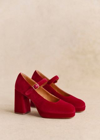 Georgia High Mary Janes - Red Velvet - Textile - Sézane