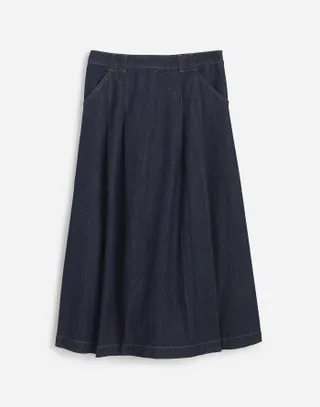 Madewell, Pleated Denim Midi Skirt in Essex Wash