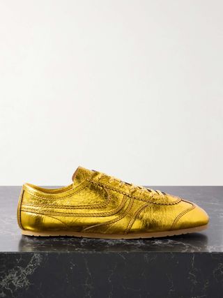 Paneled Metallic Crinkled-Leather Sneakers