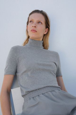 Fine-Knit Turtleneck Top