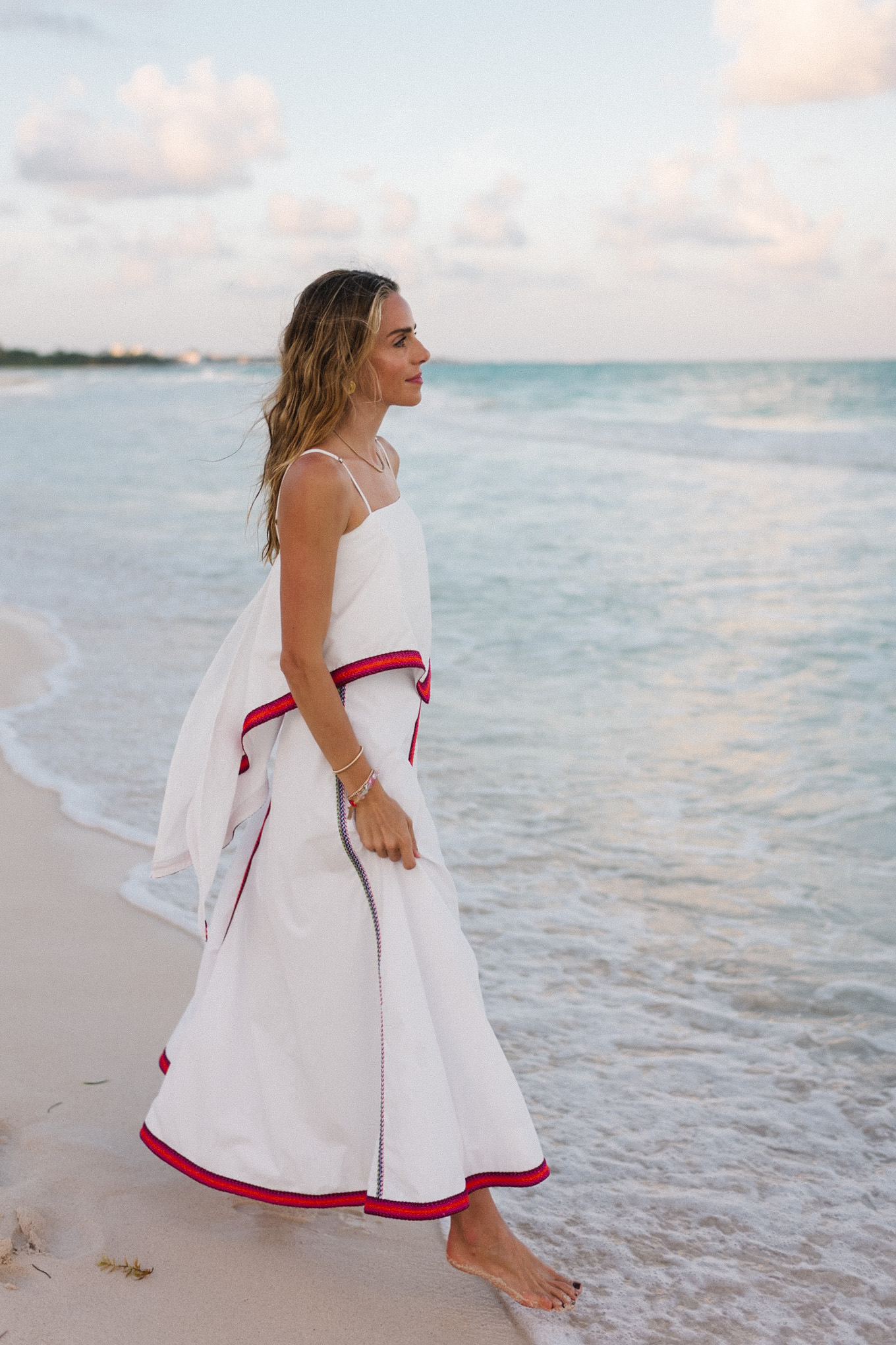 white poplin raffia trim maxi skirt tank set