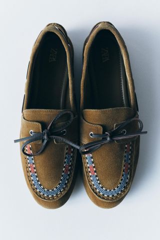 Embroidered Split Suede Loafers