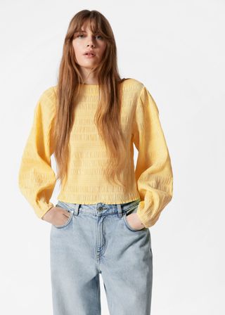 Smocked Boat-Neck Top